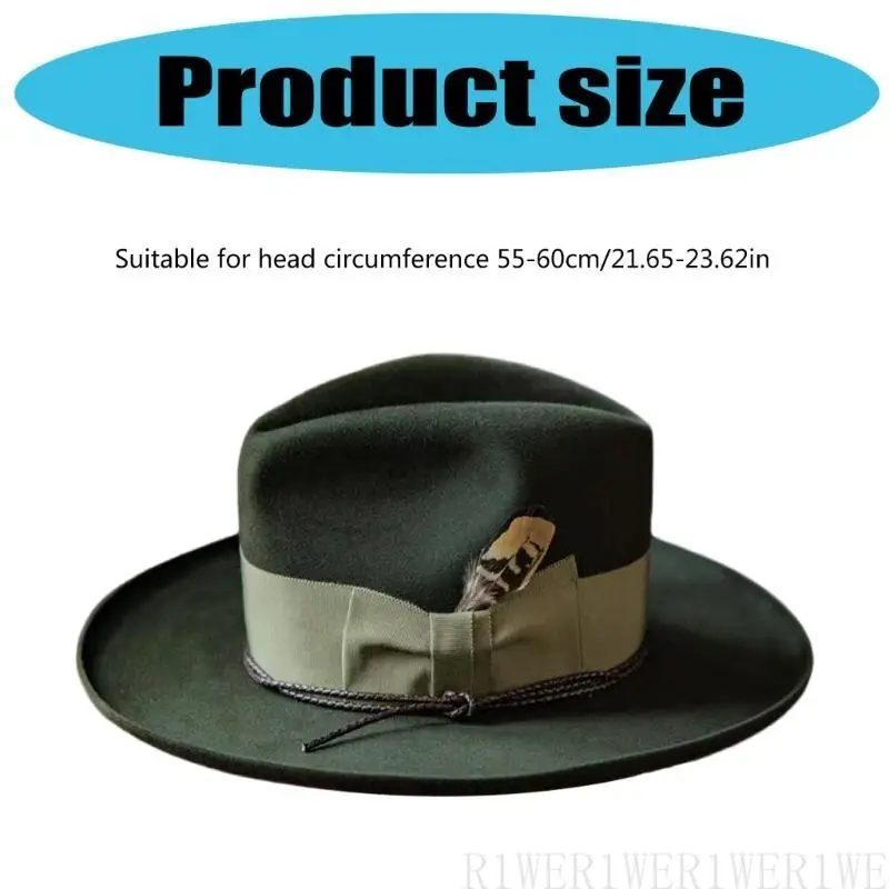 

R1WE мягкая дышащая шерстяная шляпа Fedoras Hat с западными дизайнами для винтажных стилей Lover и сценических представлений.