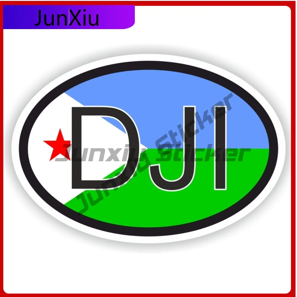 Djibouti Oval Country Code Dji Flag National Emblem With White Border Vinyl Decals Scratch Cover Stickers Custom Vehicle Decals
