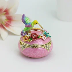 SHINNYGIFTS Hummingbird Enamel Trinket Box Hand Painted Animal Jewelry Box for Dressing Table Decoration Unique Gift