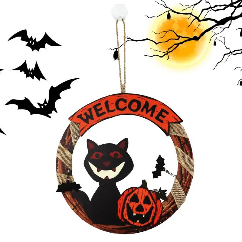 Halloween Welcome Sign Cat Pumpkin Design Durable & Non Deformable Reusable Horror Porch Wedding Door Decor For Door Bedroom