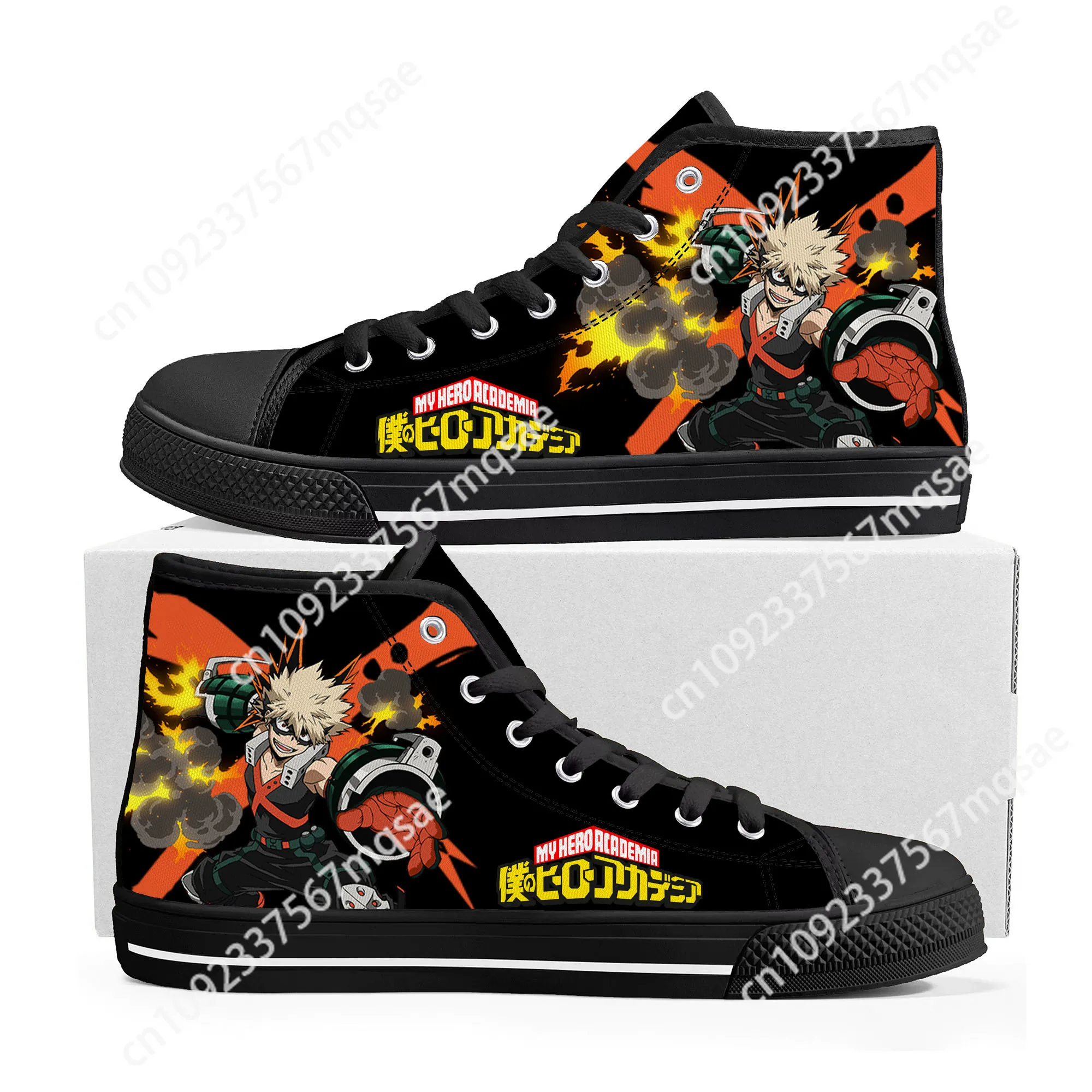 My foreAcademia High Top Sneakers pour hommes et femmes, Anime Katsuki Bakugo, Chaussures en toile pour adolescents, Chaussures de couple décontractées, Chaussures personnalisées