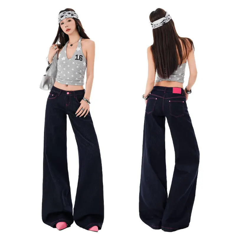 Denim Pant Women Vintage Washed Bootcut Jeans Low Waist Work Casual Straight Trousers Y2k Streetwear Full Length Autumn 2026
