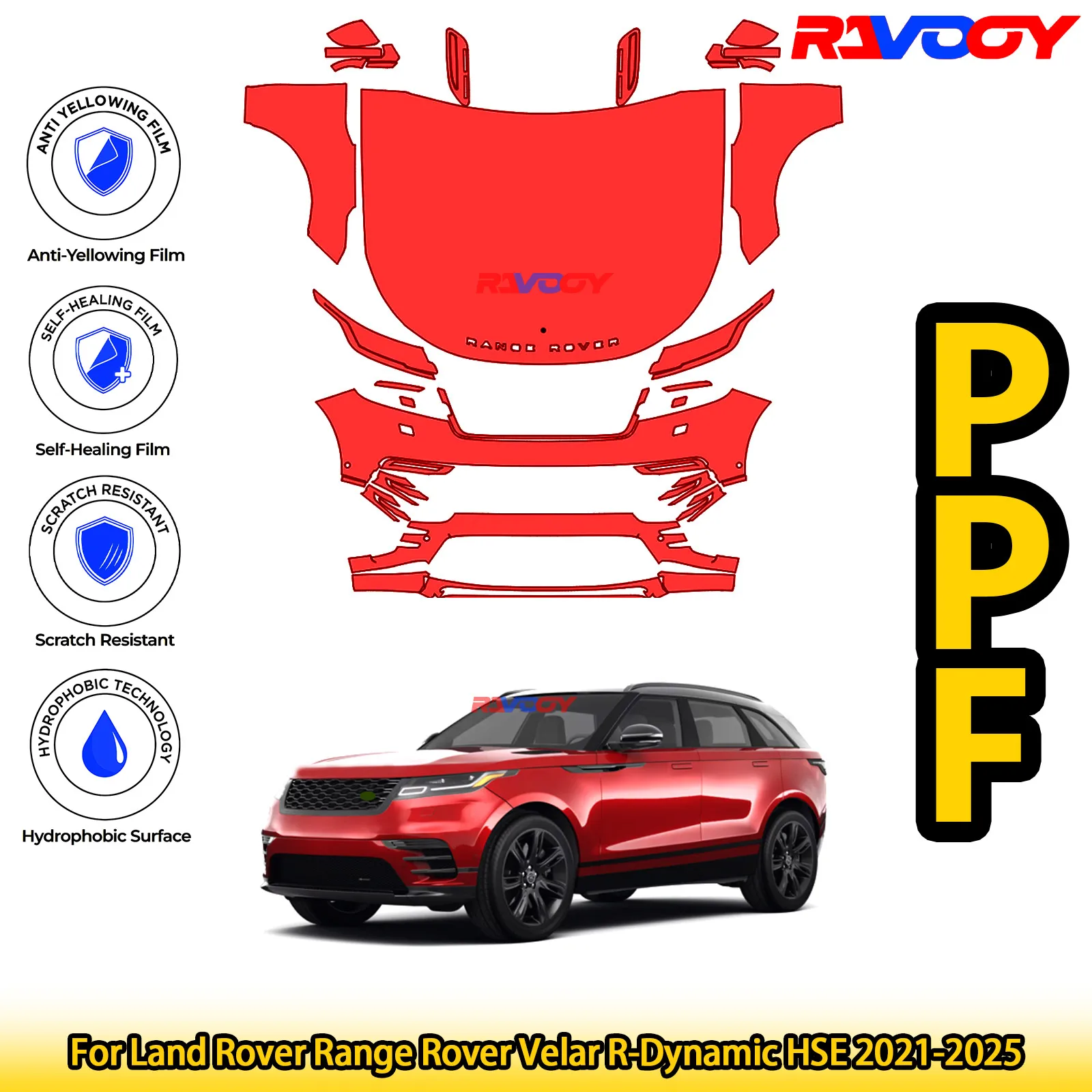

For Land Rover Range Rover Velar R-Dynamic HSE 2021-2025 Glossy Matte Black Precut front PPF Kit Paint Protection Film