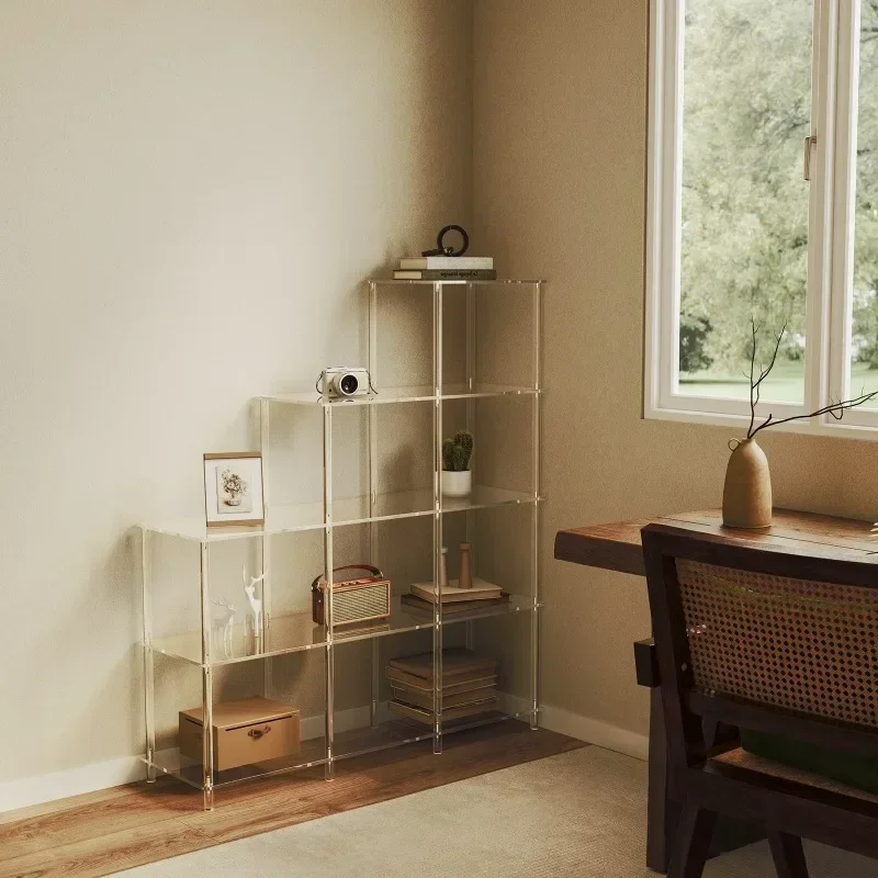 Acrylic bookshelf stepped five-layer nine-grid transparent