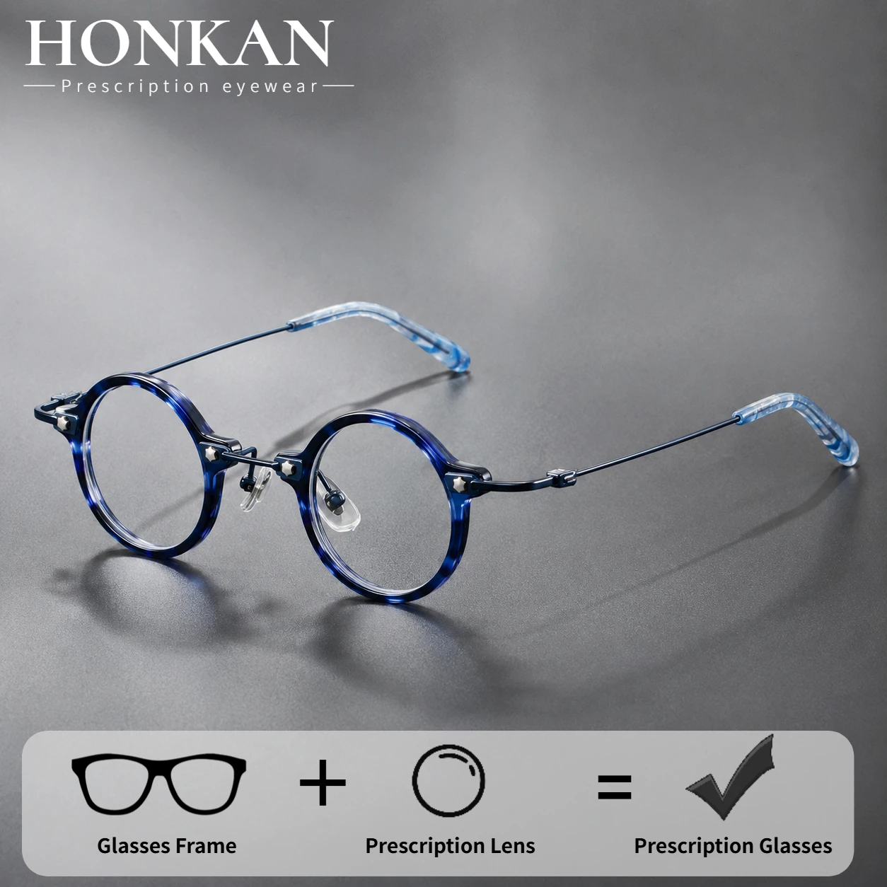 HONKAN Kleine Runde Acetat-Brillengestelle Künstlerische Brillen Damen Mode Retro Lesebrillen Herren Korrektionsbrillen