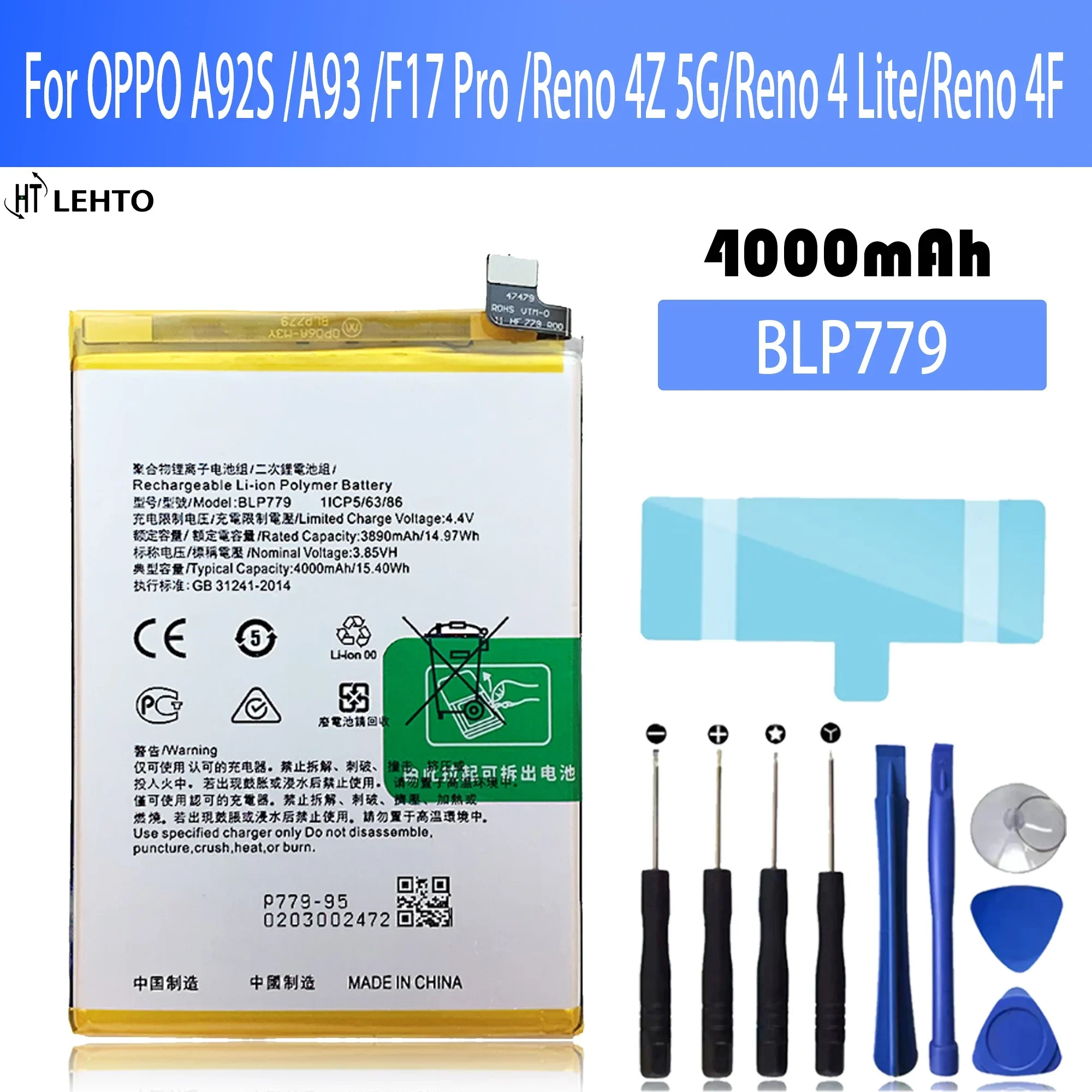 BLP779 Battery For OPPO Reno4 Lite/F17 Pro /A92s /A93 /RENO4F  Capacity Replacement Repair Part Phone Batteries Bateria