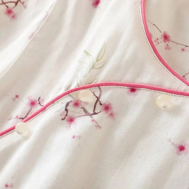 طقم بيجامات نسائي من نسيج الخيزران على الطراز الوطني لفصل الربيع والصيف رقيق بأكمام تسعة أرباع بلوفر بدلة باما