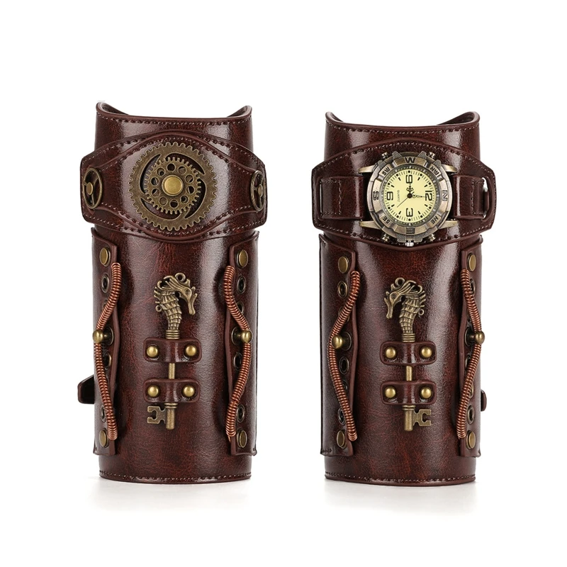 

New 1 Pair Adults Faux Leather Arm Guards Punk Medieval Belt Wide Bracers Gauntlet Wristband Bracelet Costume