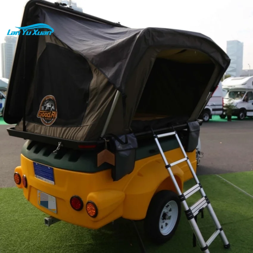 

Pop up tent Mini Camper Trailer Pull Behind Motorcycle Trailers Travel Tool Box Plastic Trailer with bicycle carrier