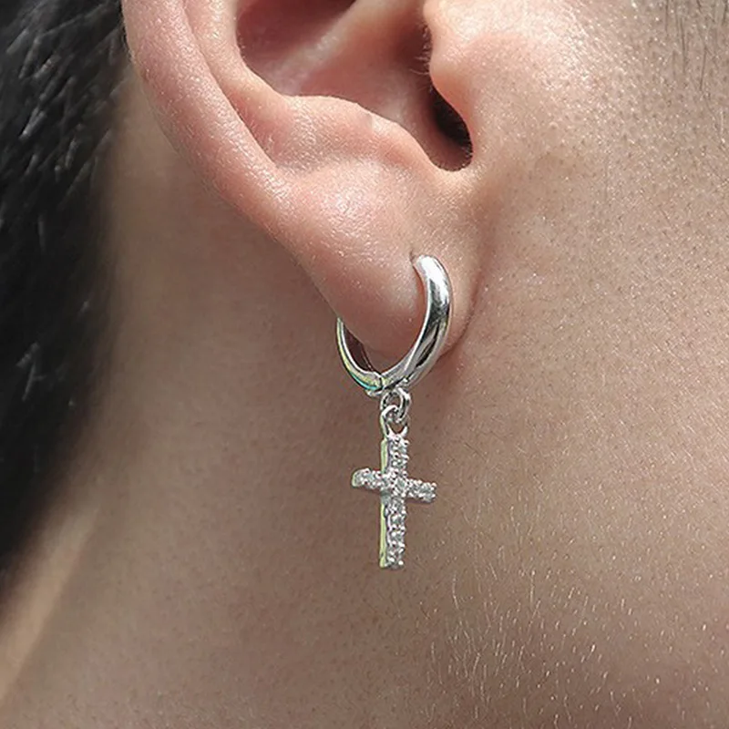 2025 New 925 Silver Sparkling Diamond Cross Earrings Hip Hop Retro Trendy Men's and Women's Earrings Fashion Jewelry