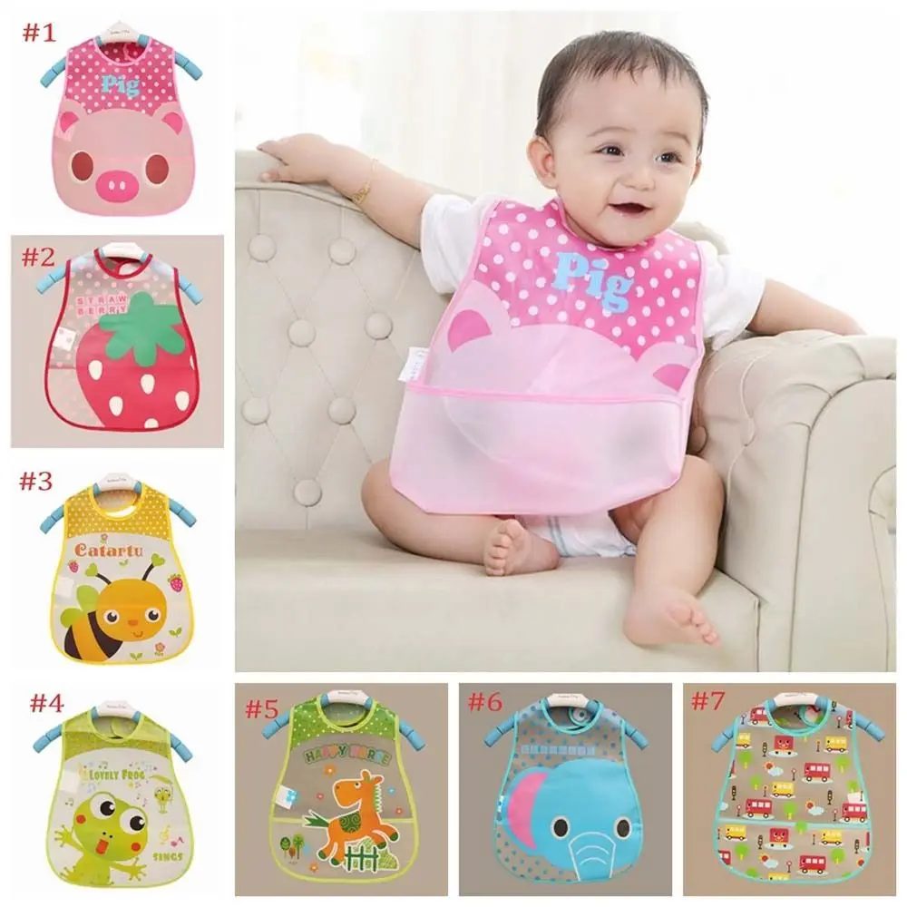 Infant Folding New Bibs/ Plastic Kids Bib Cloth Translucent Lunch Feeding Bibs/Cute Cartoon Turn Towel Bibs Baby Waterproof