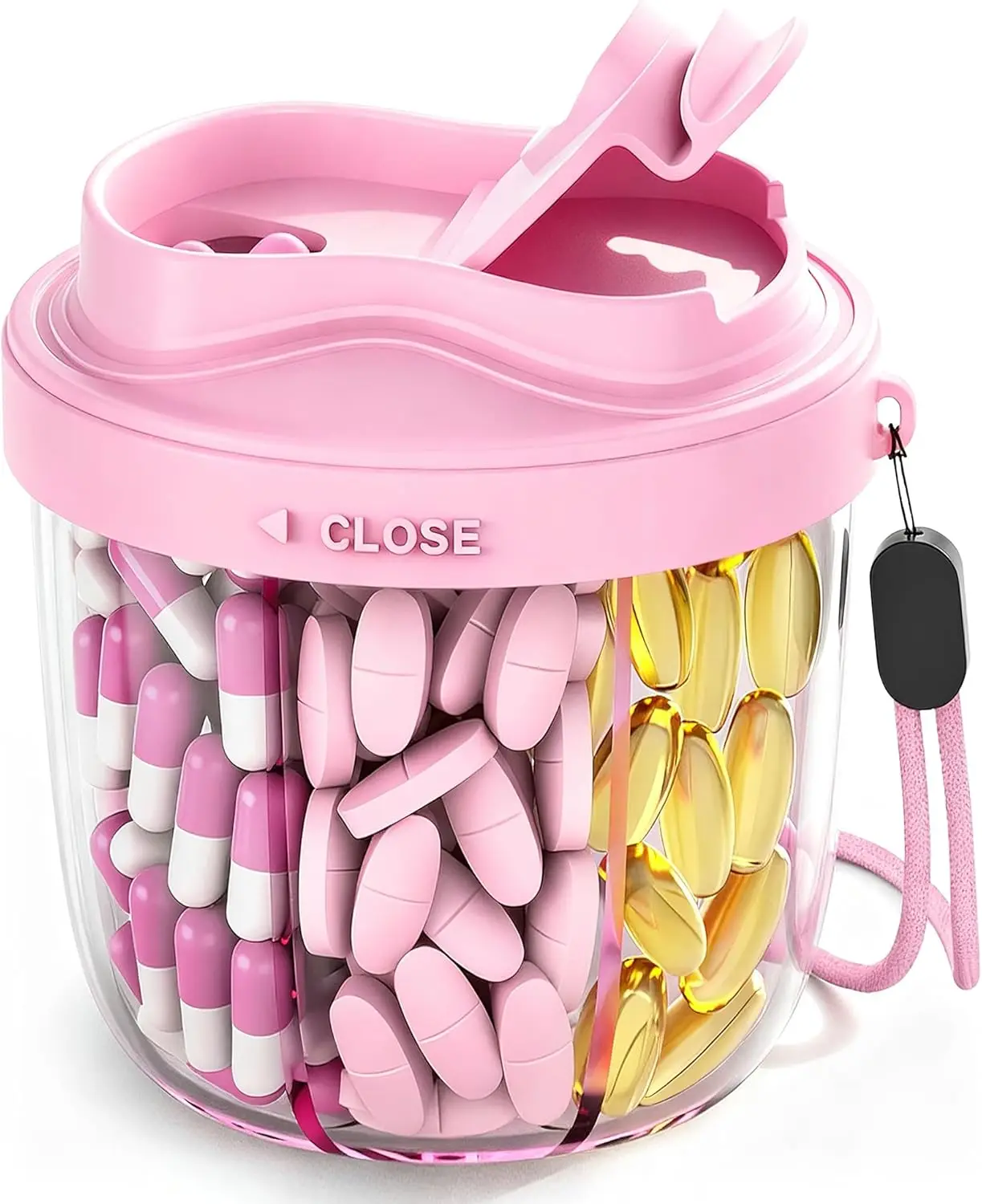 

Pill Dispenser with 7 Compartments,Portable Pill Bottle Box with Wide Opening for Easy Use, Anti-Mix Pills Organizer for Travel