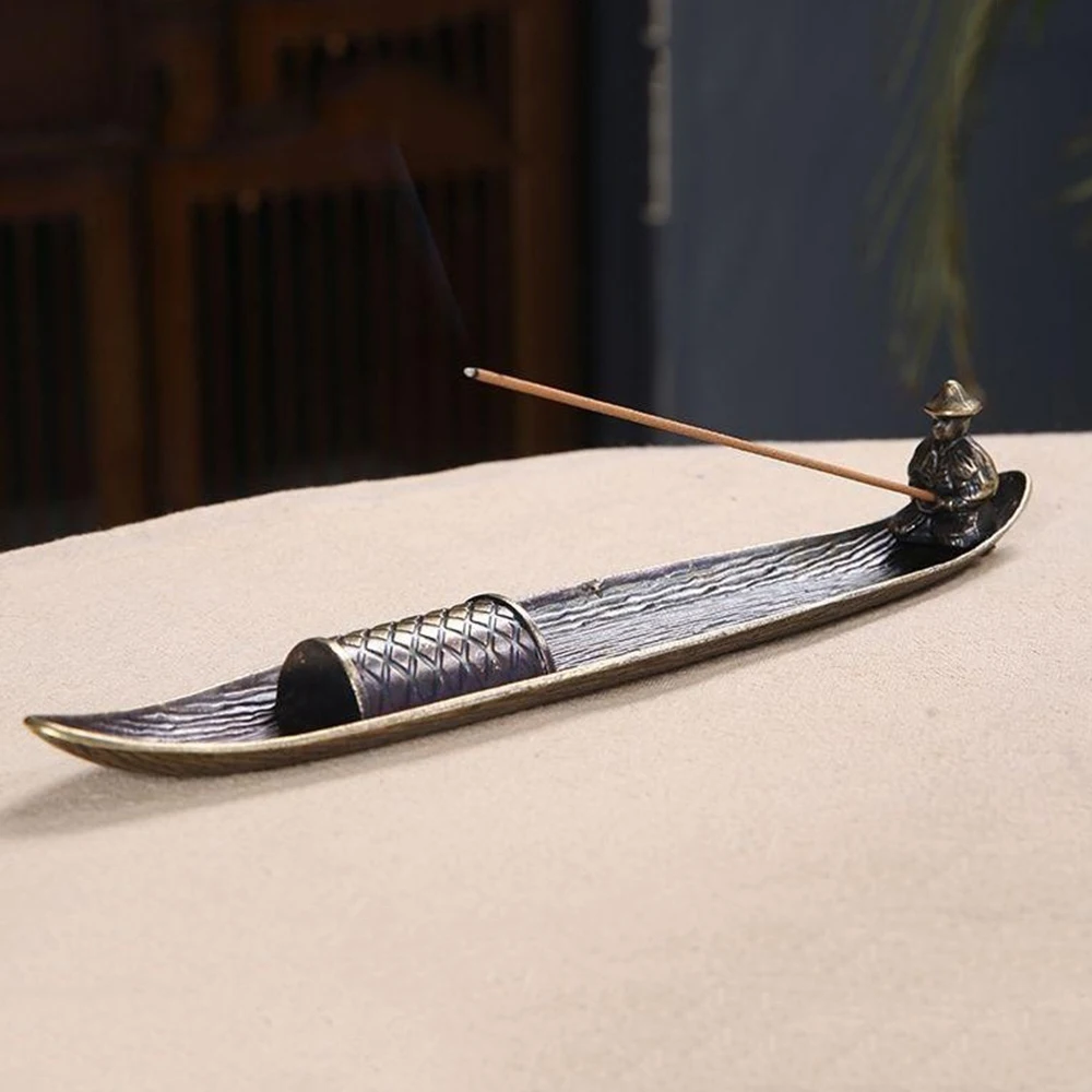 

Fisherman fishing incense base for incense stick, Alloy indoor incense holder, Zen thread incense burner, Home aroma ornament