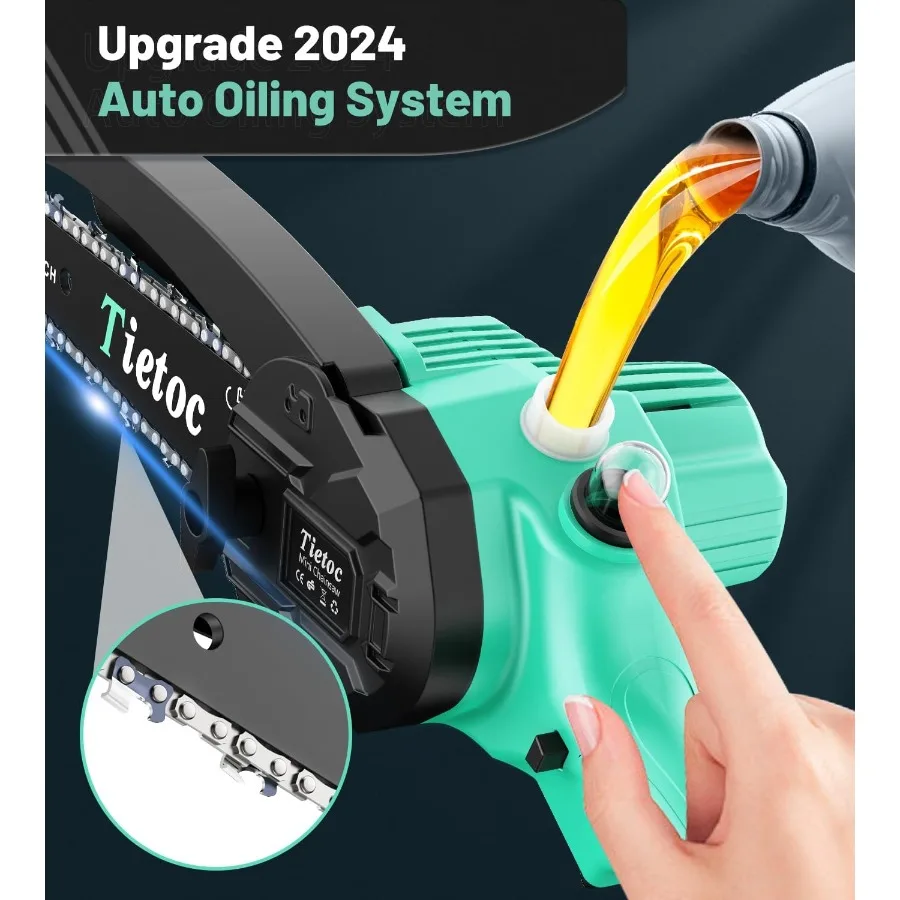 ミニチェーンソー 6インチ、バッテリー2個付き、屋外ガーデニングや木材切断用電動ノコギリ、コンパクトなコードレスチェーンソー