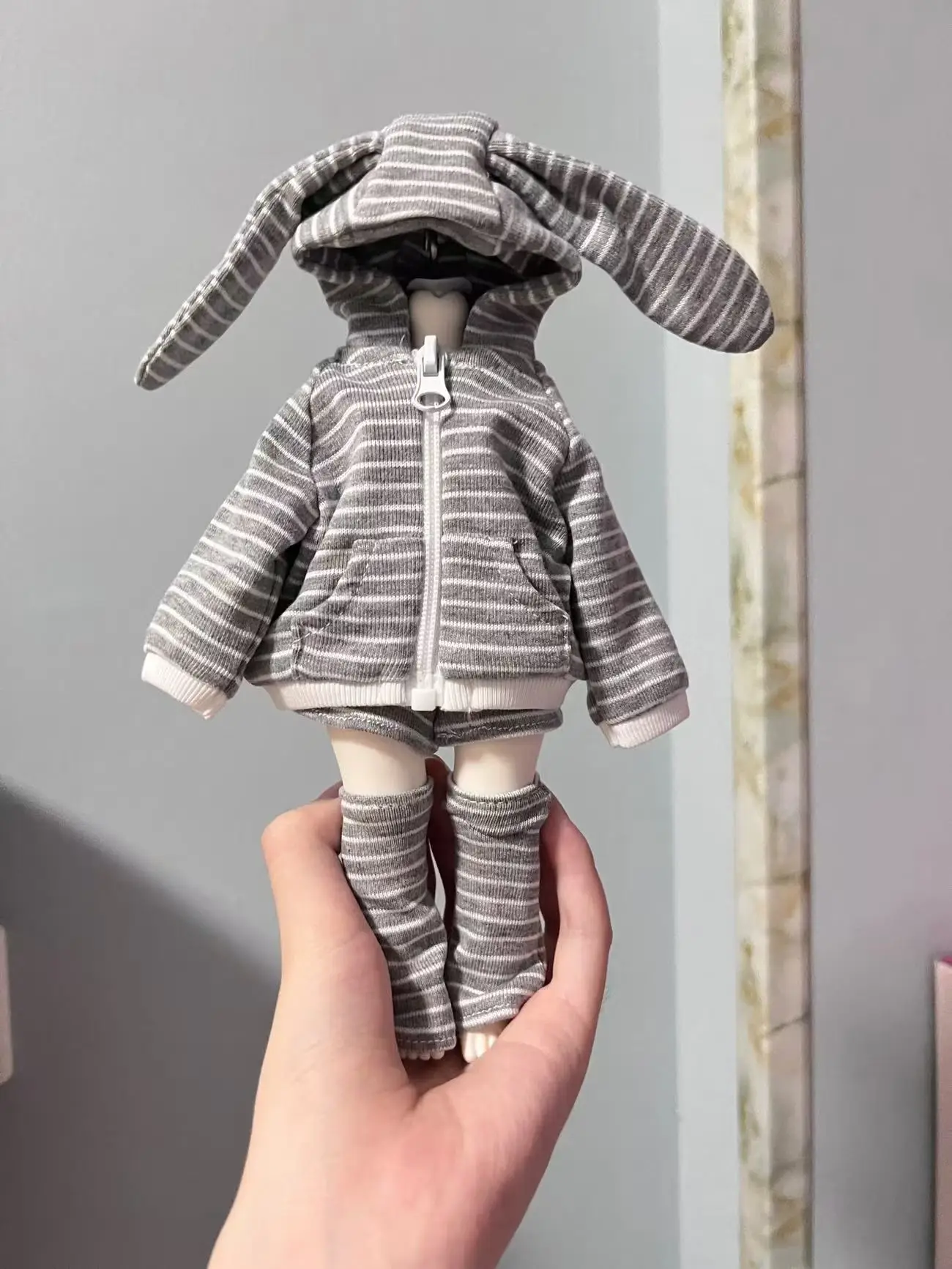 1/6 BJD Doll Costume Kawaii Hanging Ear Rabbit Hooded Top+Shorts+Leg Covers Diy Toy House Decoration Doll Accessories No Doll