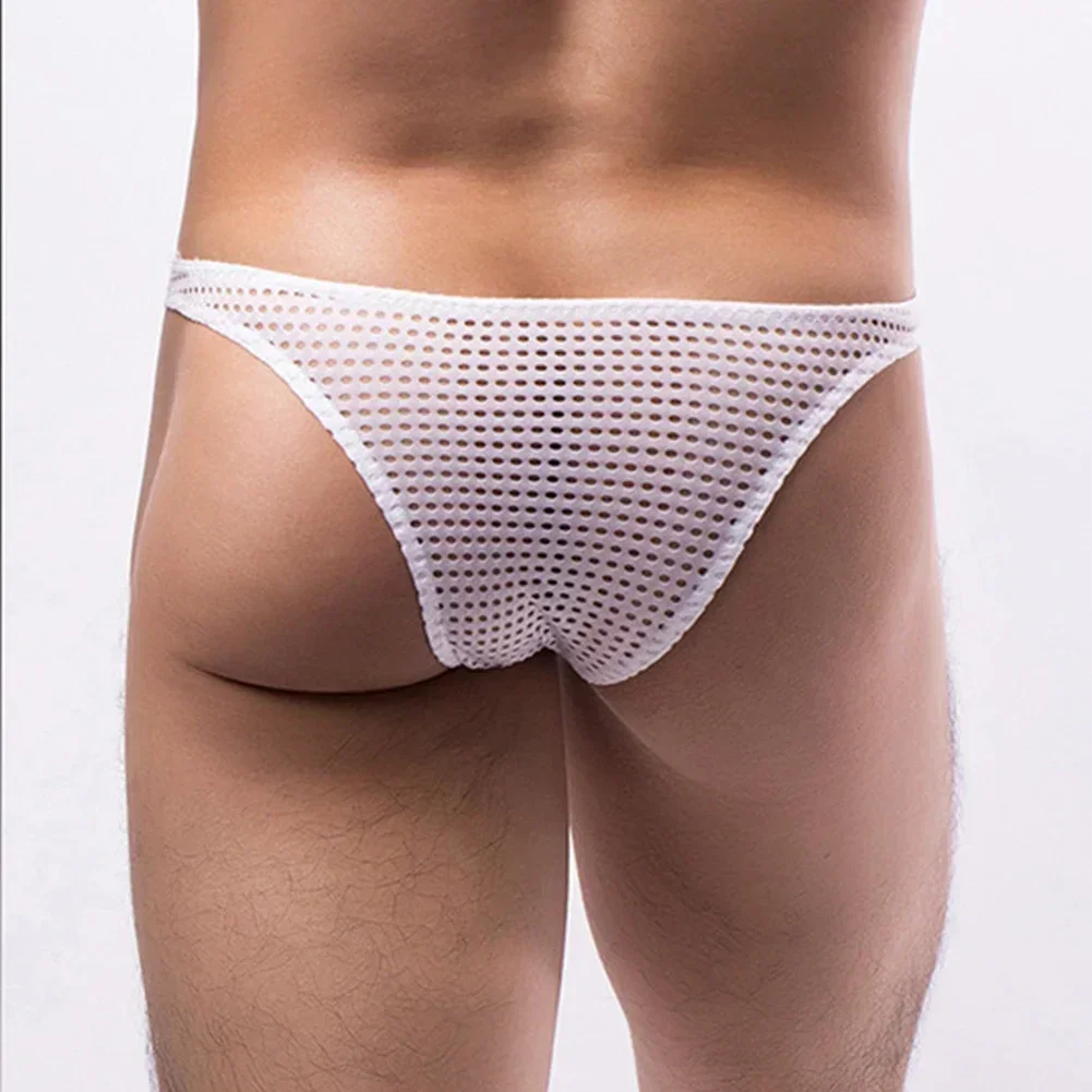 Summer Breathable Mens Sexy Pouch Thongs Mesh Swim Low-Rise Bikini Underwear Briefs See Through Male Underpants Panties