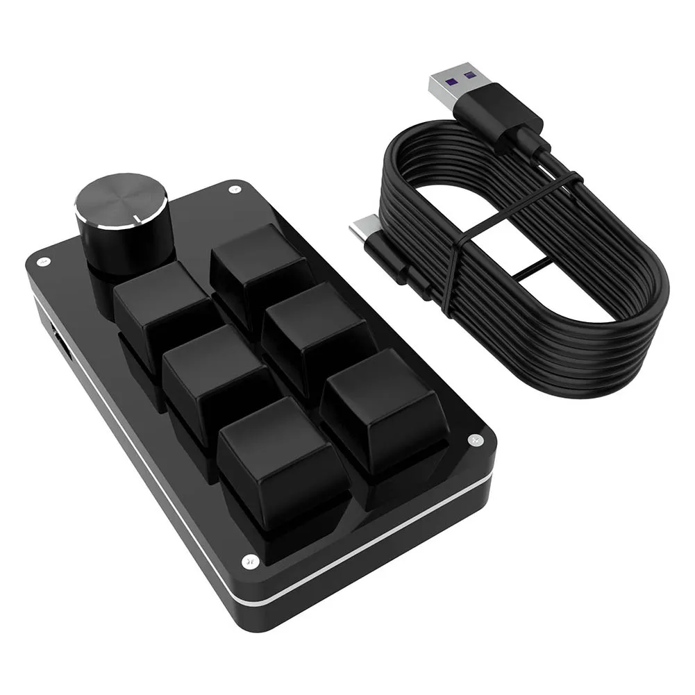 Macro Keyboard Mini Keyboard 6 Key + 1 Knob Custom Gaming Keyboard Programmable DIY Mechanical Keypad for PS Drawing Gaming