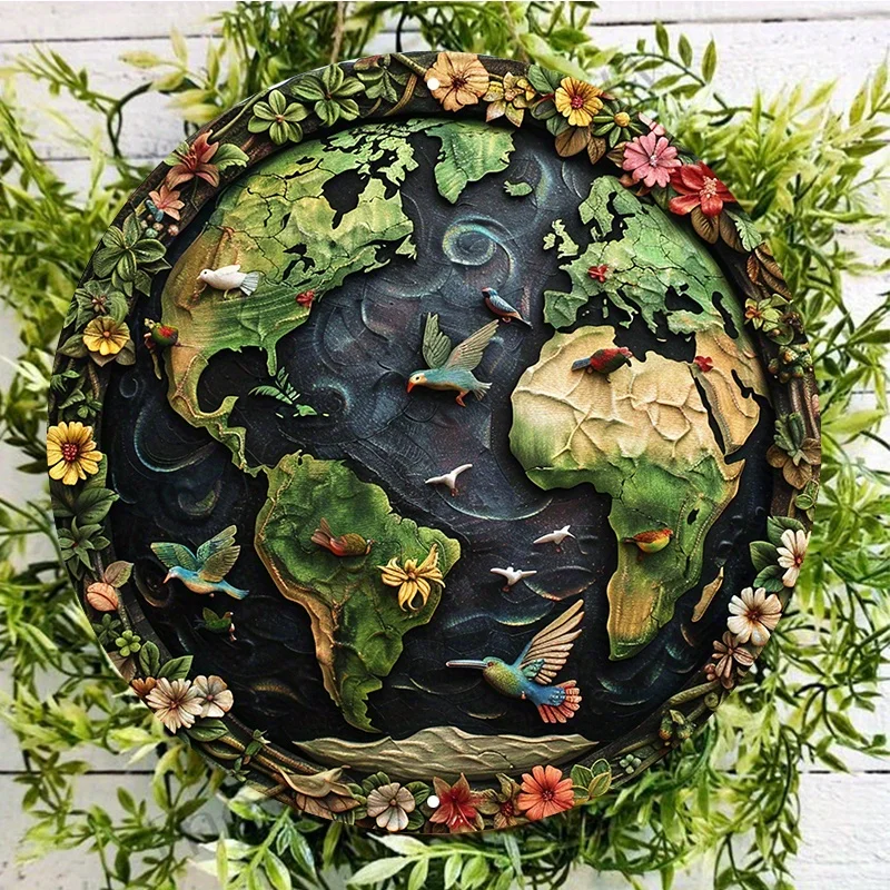 

Durable Aluminum World Map Sign, UV and Scratch Resistant, Easy-Hang Wall or Door Decor with Pre-Drilled Holes, 8in, 11.8in, 1PC