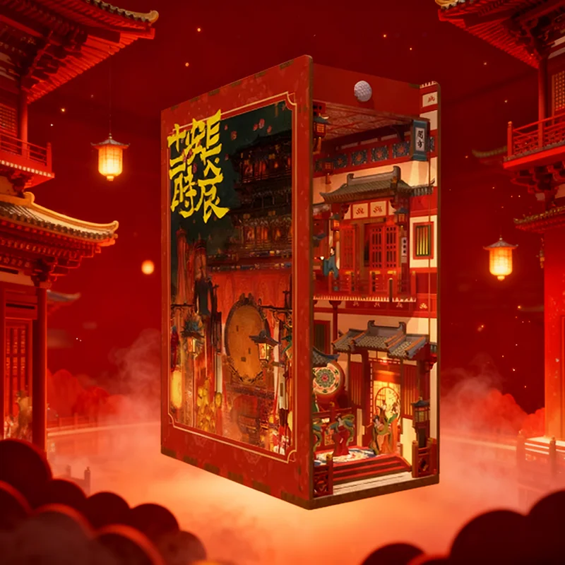 Tang Dynasty Style Ancient Architecture Book Nook Kit Wooden DIY with LED Light Gift for History Enthusiasts Home Decor