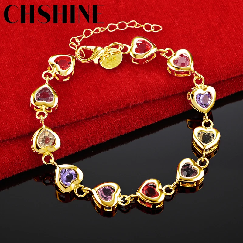 

CHSHINE 18K Gold Heart Colored Zircon Bracelet For Women Wedding Engagement Party Fashion Charm Jewelry