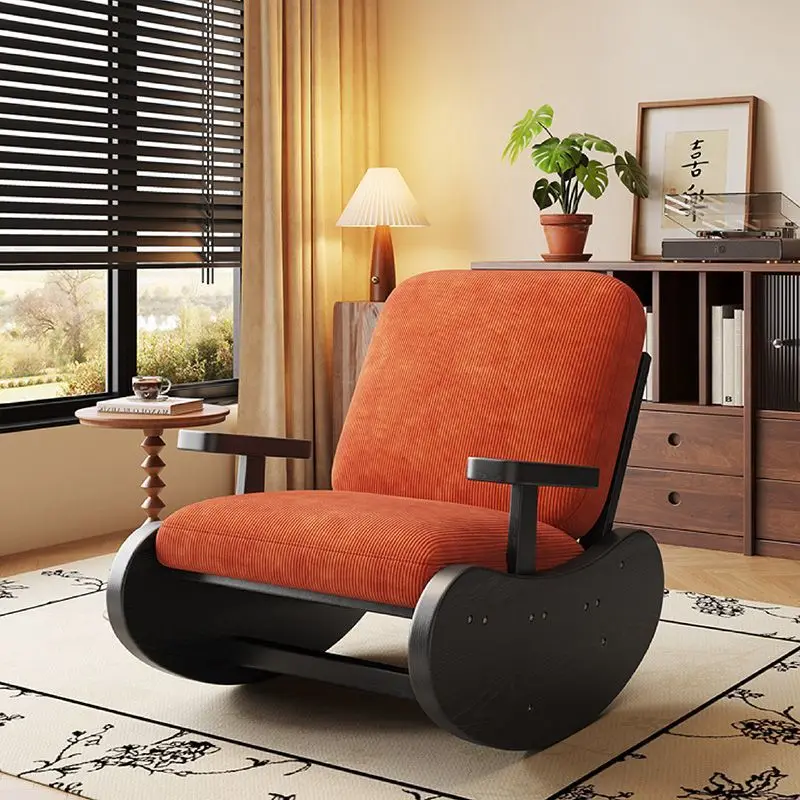 

Home leisure lazy sofa chair retro homestay single master bedroom solid wood rocking chair