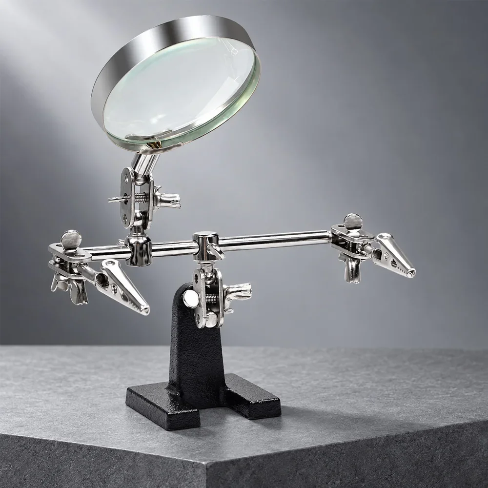 Soldering Iron Station Stand With Welding Magnifying Glass Clip Clamp Third Hand Helping Desktop Magnifier Soldering Repair Tool