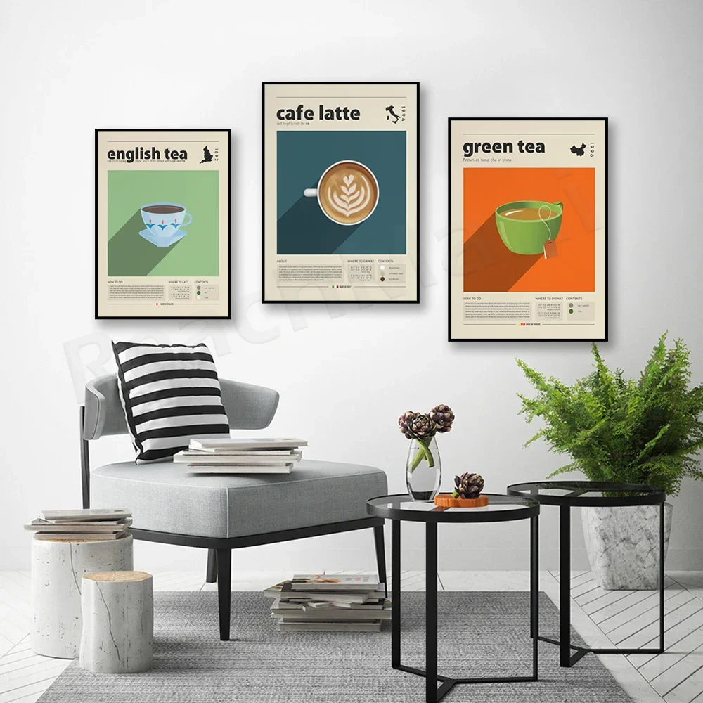 Tea Leaf Print Poster - Chinese Green Tea Italian Cafe Latte English Tea Medieval Artwork Housewarming Gift Idea