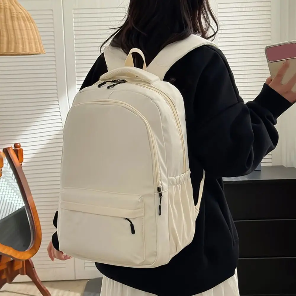 Solid Color Preppy Style Backpack Nylon Large Capacity Students School Bag Handbag Korean Style Teenagers Shoulder Bag Women