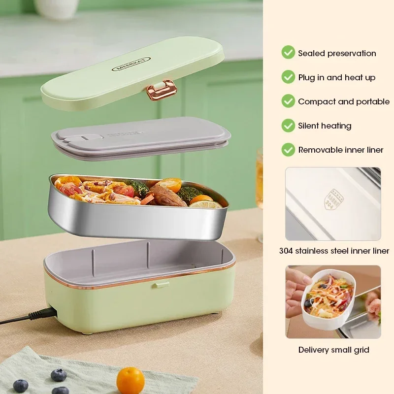 Portable Electric Lunch Thermal Lunch Boxes Water Free Heating Bento Box Stainless Steel Food Warmer Office Thermal Lunch Boxes