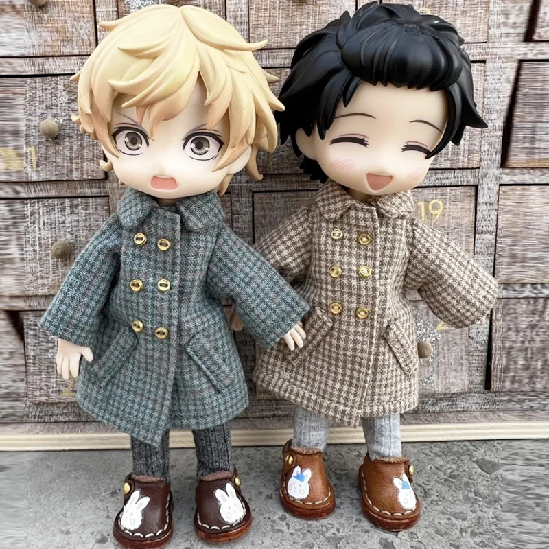 Neue ob11 kleidung karierte wind jacke mantel lange mantel hose puppe warme kleidung für molly, gsc körper, ymy, p9, obitsu11, 1/12 bjd puppe