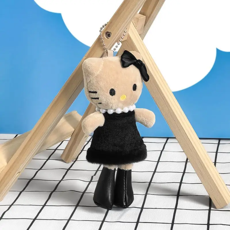 Sanrio Hello Kitty Black Skin Long Leg Series Leopard Print Plush Long Skirt Love Button Pendant Backpack Car Keychain Girl Gift