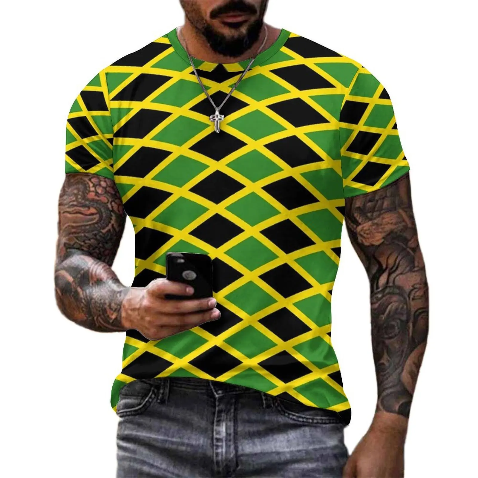 Plus Size T Shirt Original Jamaica Flag T Shirts Black Green Yellow Kawaii O-Neck Tee Shirt Man Harajuku Pattern Tops