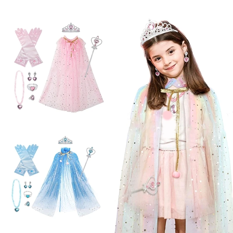 

Fairy Costume cosplay Princess Children Cape kids Girl Cloak crown wand performance set