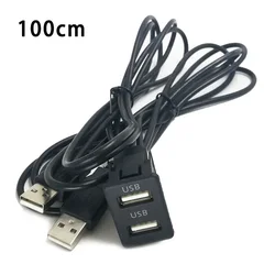 1M Dashboard Dash Flush Mount USB Port Panel Dual USB Extension Adapter Cable Panel Extension Cable Adapter Socket Double Port