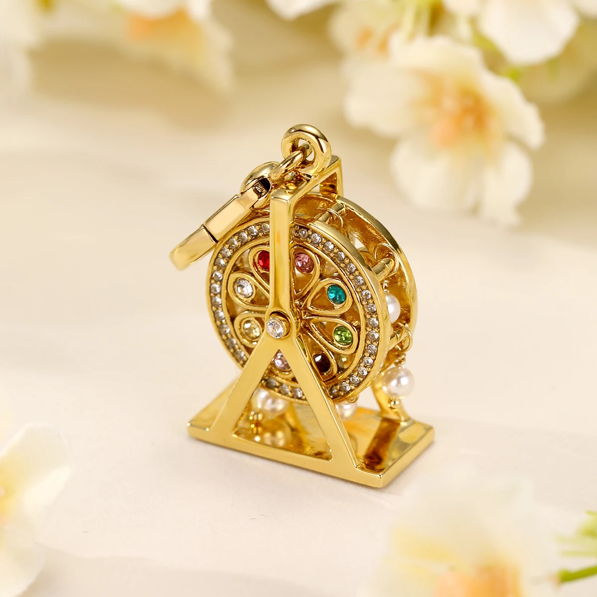 1Pc Fashion Zircon Pearl Ferris Wheel Windmill Pendant Necklace Women Luxury Party Jewelry Keychain Pendant Halloween Gifts