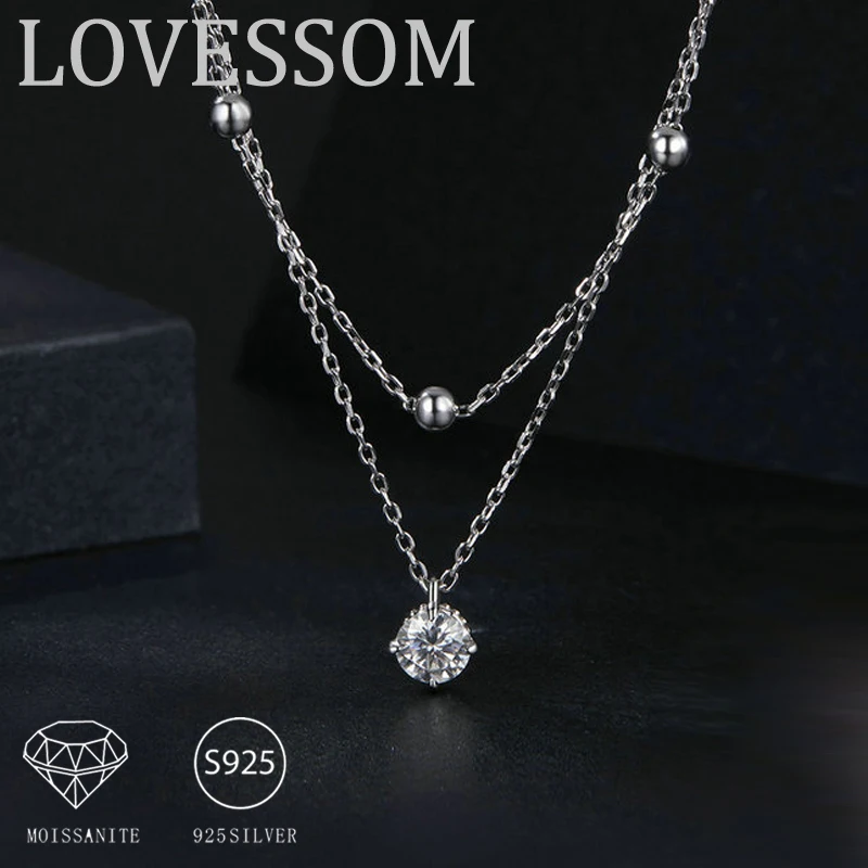 

A 925 sterling silver 0.5-carat moissanite layered pendant necklace, suitable for women and couples, clavicle chain.