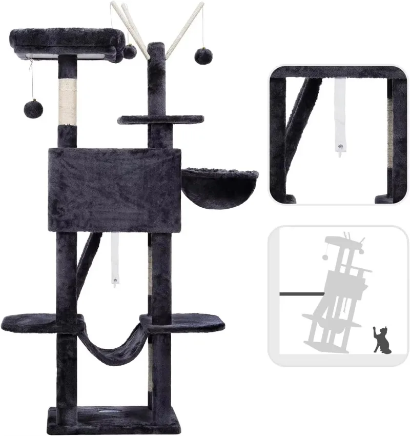 Cat Tree 53 Inch Cat Tower Indoor Cat House Padded Platform Bed Ball Large Comfort Apartment Hammock Hemp Scratch Post