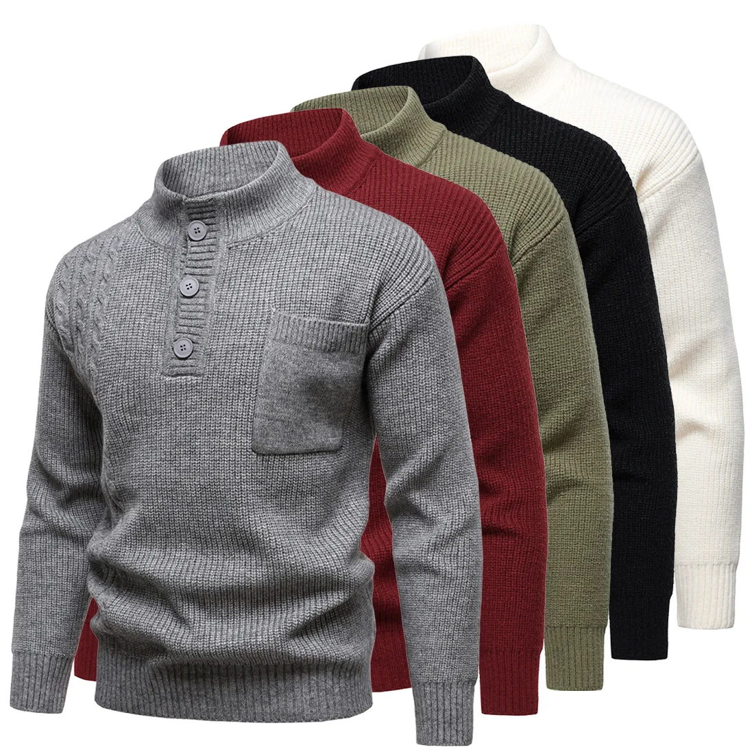 

Autumn and Winter New Men's British Henry Stand-up Collar Men's Sweater Men's Knitted Pullovers Sweaters