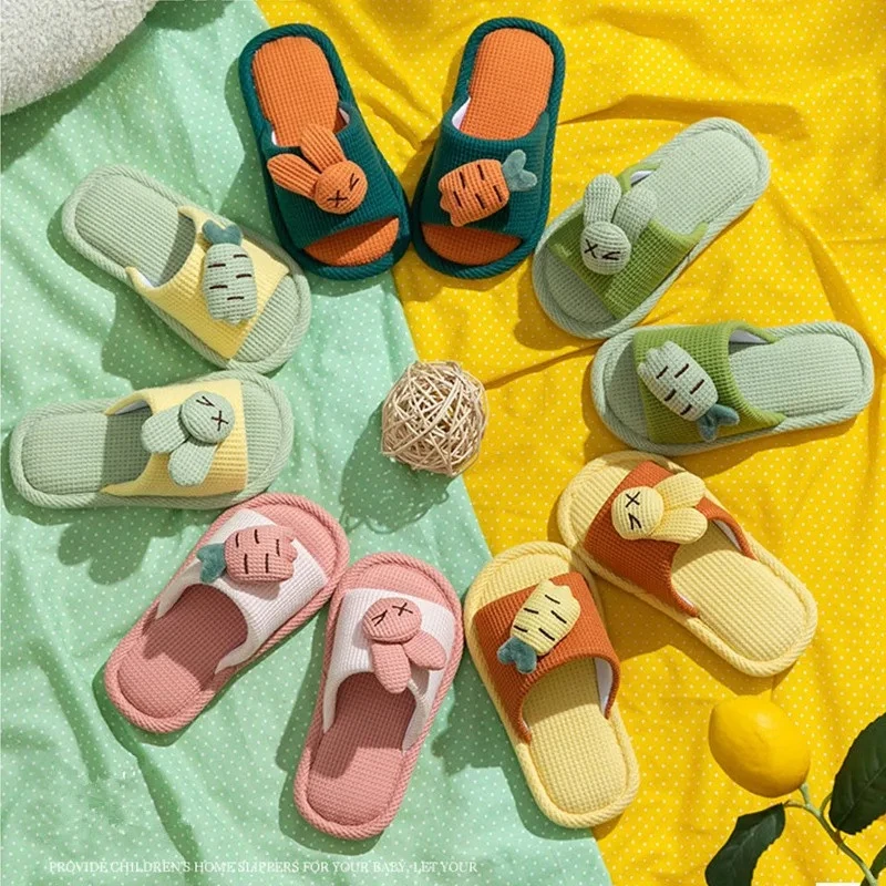 

2026 Children's Indoor Cotton Linen Slippers Soft Sole Anti-slip For Home Use Kids Boys Baby Shoes Spring Autumn Four Seasons