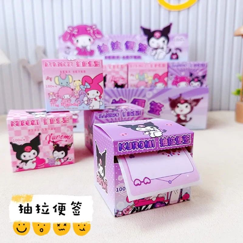 Kawai Sanrio Pulling Type Sticky 100 Sticky Notes/1 Boxcute Cartoon Sticker Tearable Note Student Supplies Stationery Wholesal