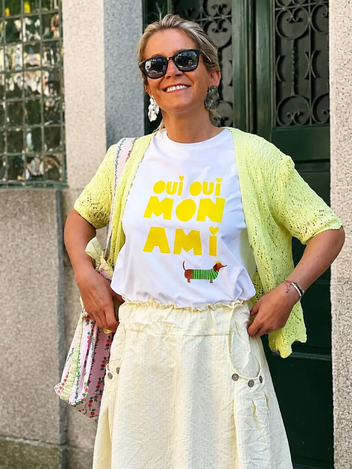 Sweet chic Women 100% Cotton T‑Shirt French Slogan Cute Dachshund Dog Print Cartoon Short Sleeve Tee Loose Retro Casual Summer