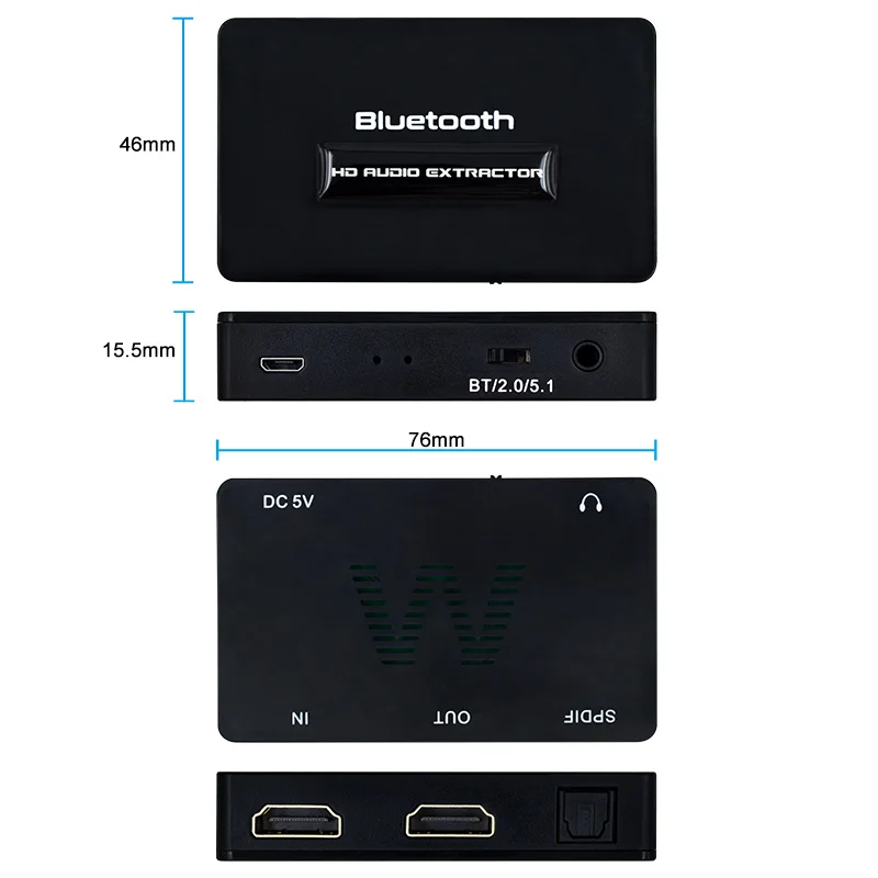 Hdmi Audio Extractor Wireless Bluetooth  Receiver For Car Stereo Mp3 Player Sound Box With 3.5mm Earphones And Spdif Output Jack