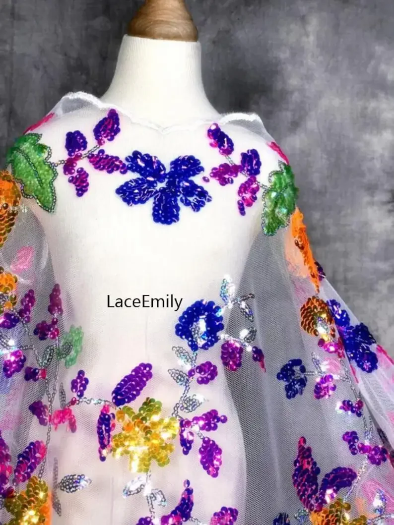 

6 Colors Colorful sequins flower Embroidery lace Fabric sequin tulle Fabric For Tutu Dress, Gowns, Wedding Dress party