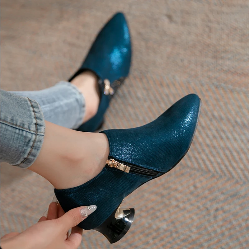 Women\'s Fashion Shoes Woman New Thick Heel Shallow Mouth Footwear Shaped Heel Color Blocking Party Shoe Everyday All-match Shoes