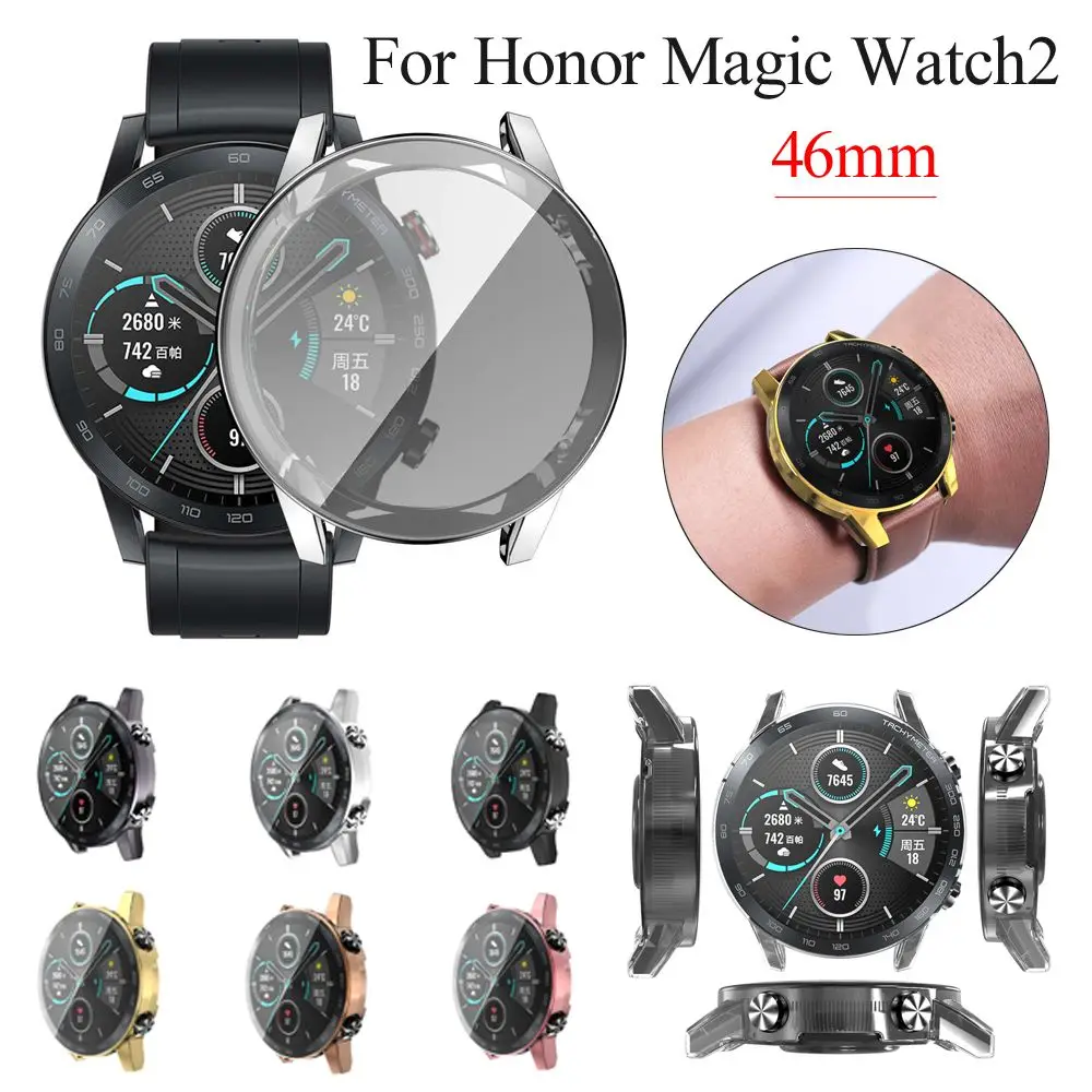 Luxury Smart Watch Accessories Soft Screen Protector 360 Full Cover TPU Watch Case Plating For Honor Magic Watch 2 46mm