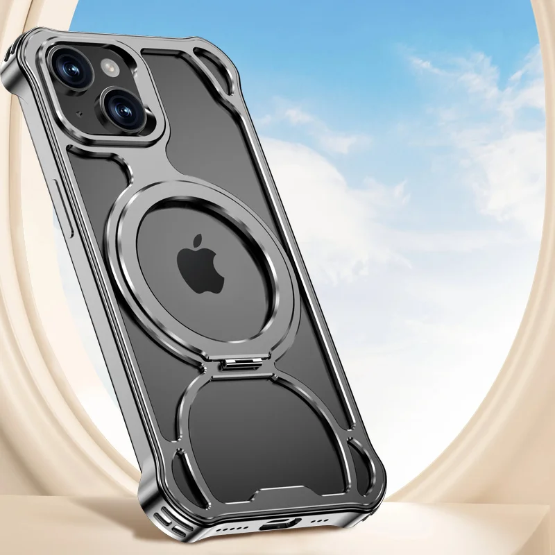 

Metal Frameless Magnetic Holder Phone Case For Samsung Galaxy S24 Ultra Plus For Magsafe Aluminum Alloy Shockproof Protect Cover