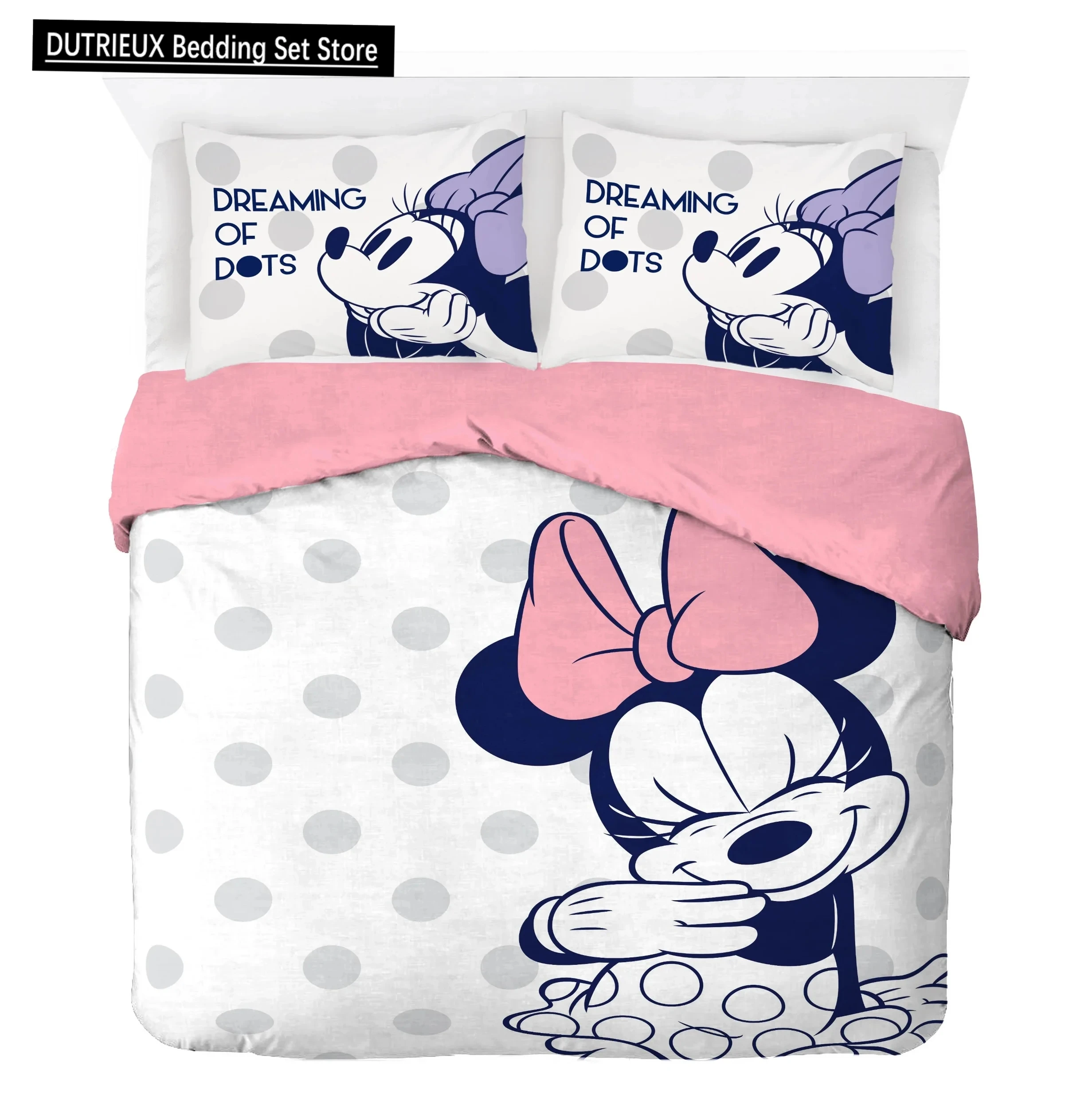 

Pink Minnie Mouse Duvet Cover Set Cartoon Bedding Set Comforter Cover for Children Bedroom Decoration Single Double Full Size