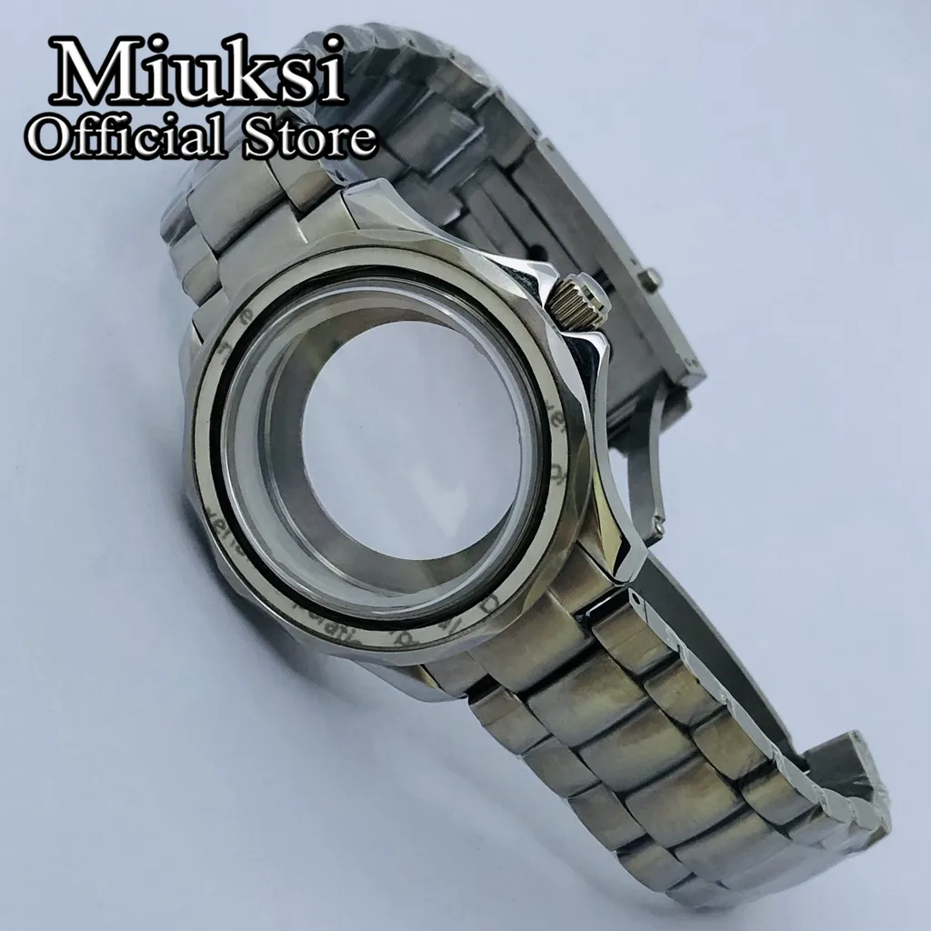 Miuksi 41mm silver sterile watch case sapphire glass fit NH35 NH36 ETA2836 Mingzhu DG2813 3804 Miyota8205 8215 821A movement