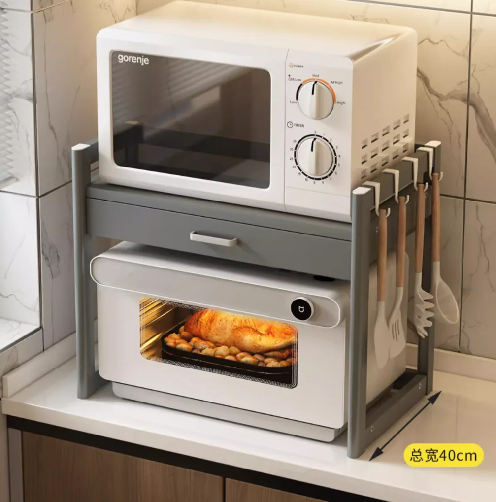 

Kitchen microwave shelf countertop with drawer oven rice cooker integrated air release fryer electrical storage rack