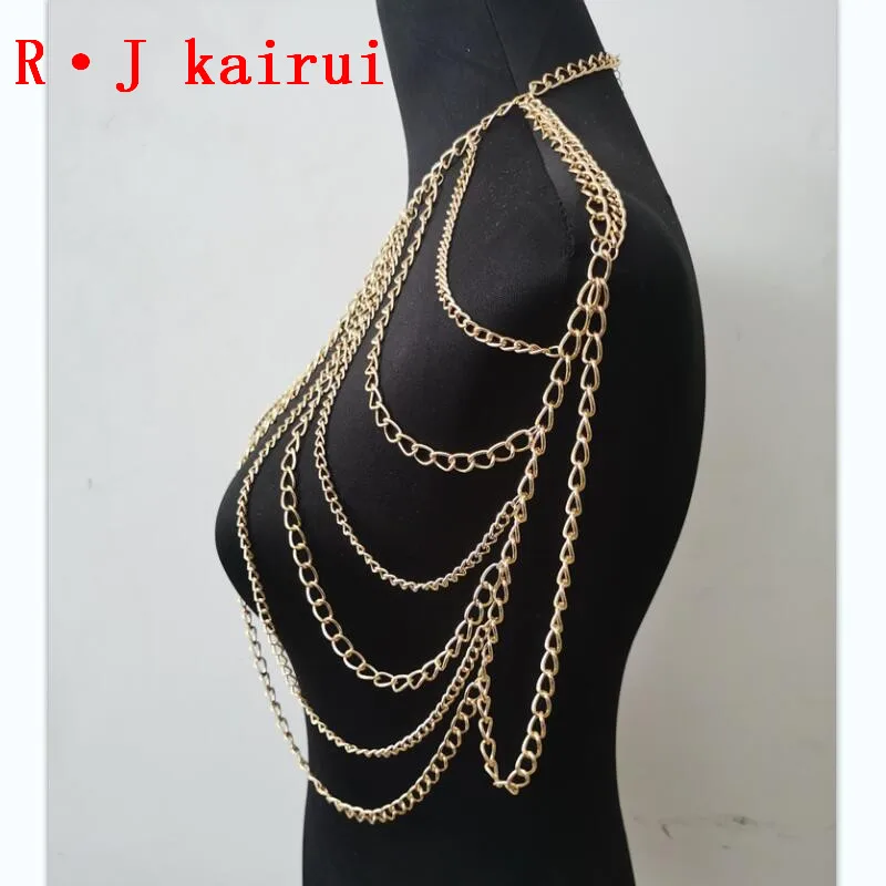 New RJBY2202 Gold Chains Neck Shoulder Chains Body Jewelry Unique Top Costume Jewelry 2 Colors